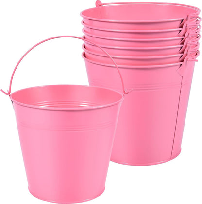 7 Pack Pink Metal Buckets with Handle Galvanized Ice Pails for Plants, Succulents, Party Favors Organizing, Rustic Home Decor or Classrooms Pencil Storage (7.1 x 5.2 inch)