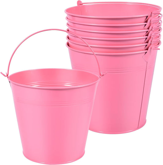 7 Pack Pink Metal Buckets with Handle Galvanized Ice Pails for Plants, Succulents, Party Favors Organizing, Rustic Home Decor or Classrooms Pencil Storage (7.1 x 5.2 inch)