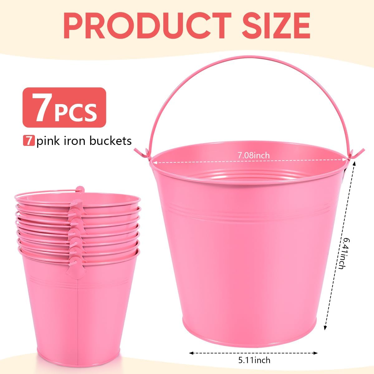 7 Pack Pink Metal Buckets with Handle Galvanized Ice Pails for Plants, Succulents, Party Favors Organizing, Rustic Home Decor or Classrooms Pencil Storage (7.1 x 5.2 inch)