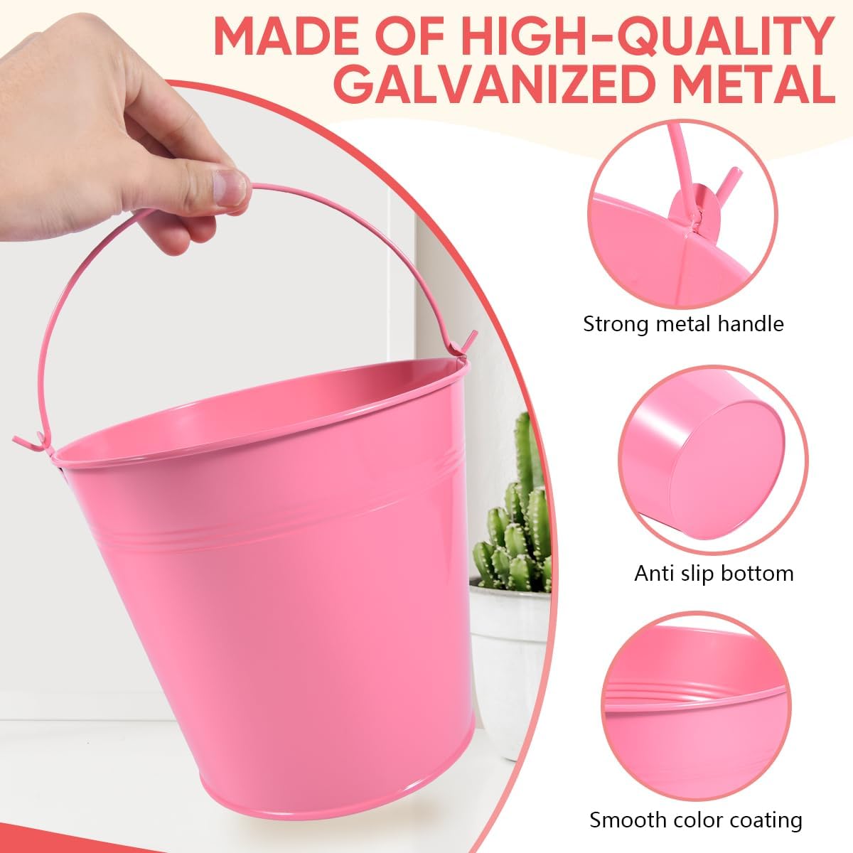 7 Pack Pink Metal Buckets with Handle Galvanized Ice Pails for Plants, Succulents, Party Favors Organizing, Rustic Home Decor or Classrooms Pencil Storage (7.1 x 5.2 inch)