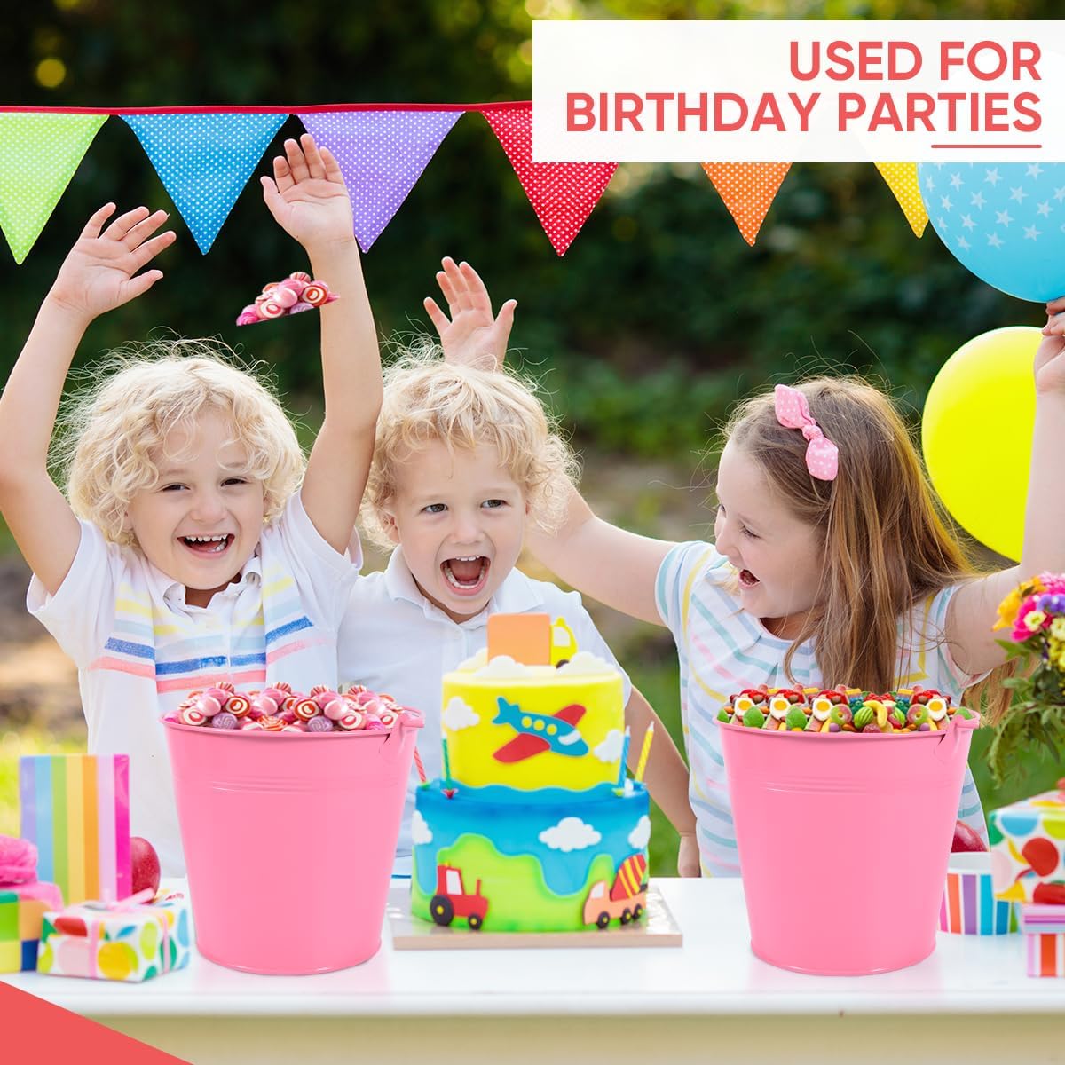 7 Pack Pink Metal Buckets with Handle Galvanized Ice Pails for Plants, Succulents, Party Favors Organizing, Rustic Home Decor or Classrooms Pencil Storage (7.1 x 5.2 inch)