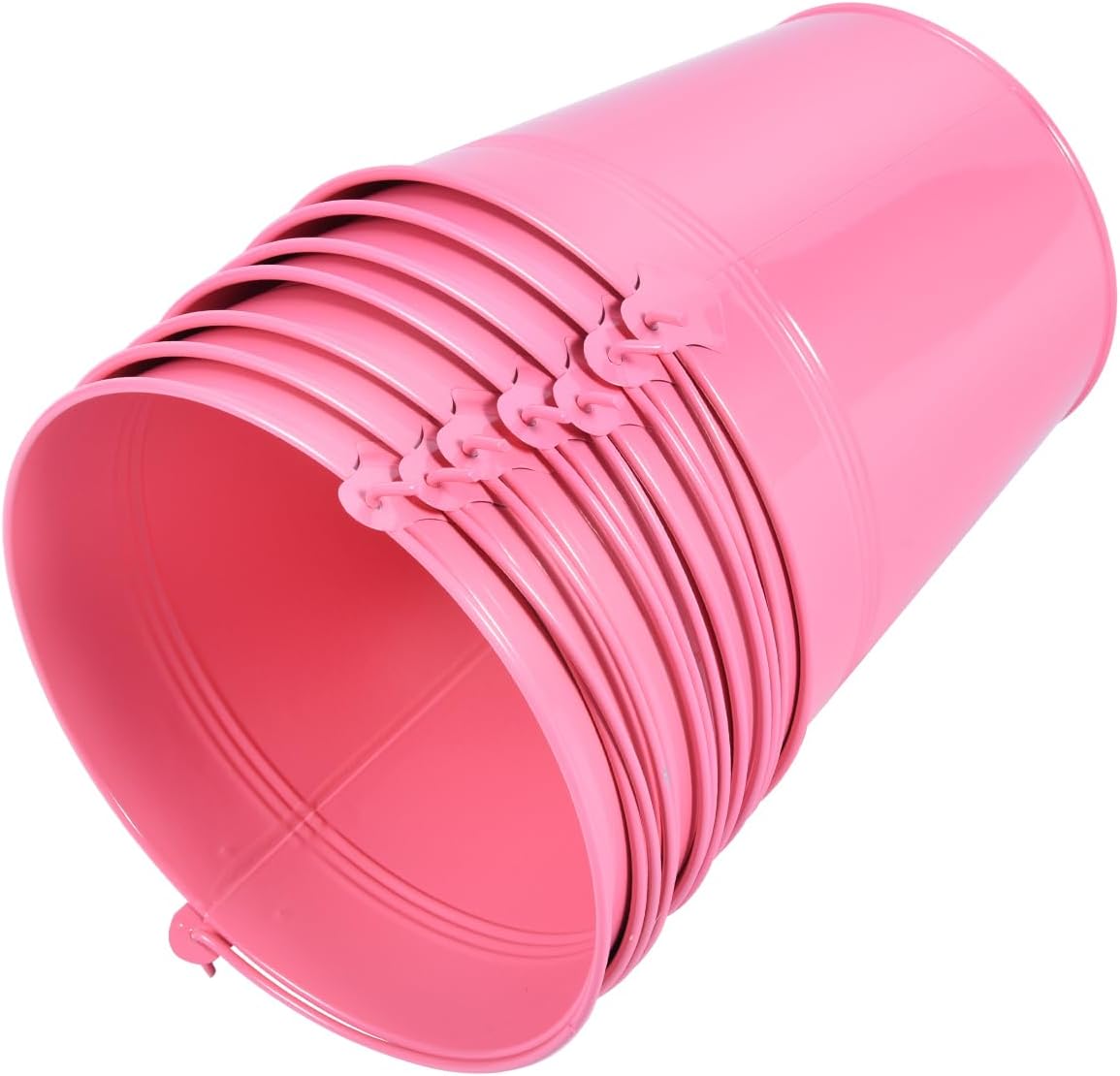 7 Pack Pink Metal Buckets with Handle Galvanized Ice Pails for Plants, Succulents, Party Favors Organizing, Rustic Home Decor or Classrooms Pencil Storage (7.1 x 5.2 inch)