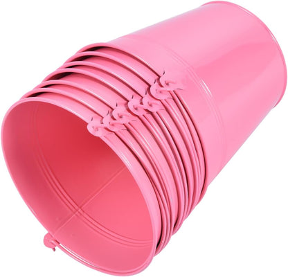 7 Pack Pink Metal Buckets with Handle Galvanized Ice Pails for Plants, Succulents, Party Favors Organizing, Rustic Home Decor or Classrooms Pencil Storage (7.1 x 5.2 inch)