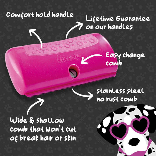 Groomi Tool for Pets - Deshedding Brush. Pet Comb for Cats, Dogs and Horses. Dog Comb, Dog Shedding Brush, Great Dog Brush to Reduce Shedding, Dog Brush, Cat Brush, Professional Pet Comb, (Pink)