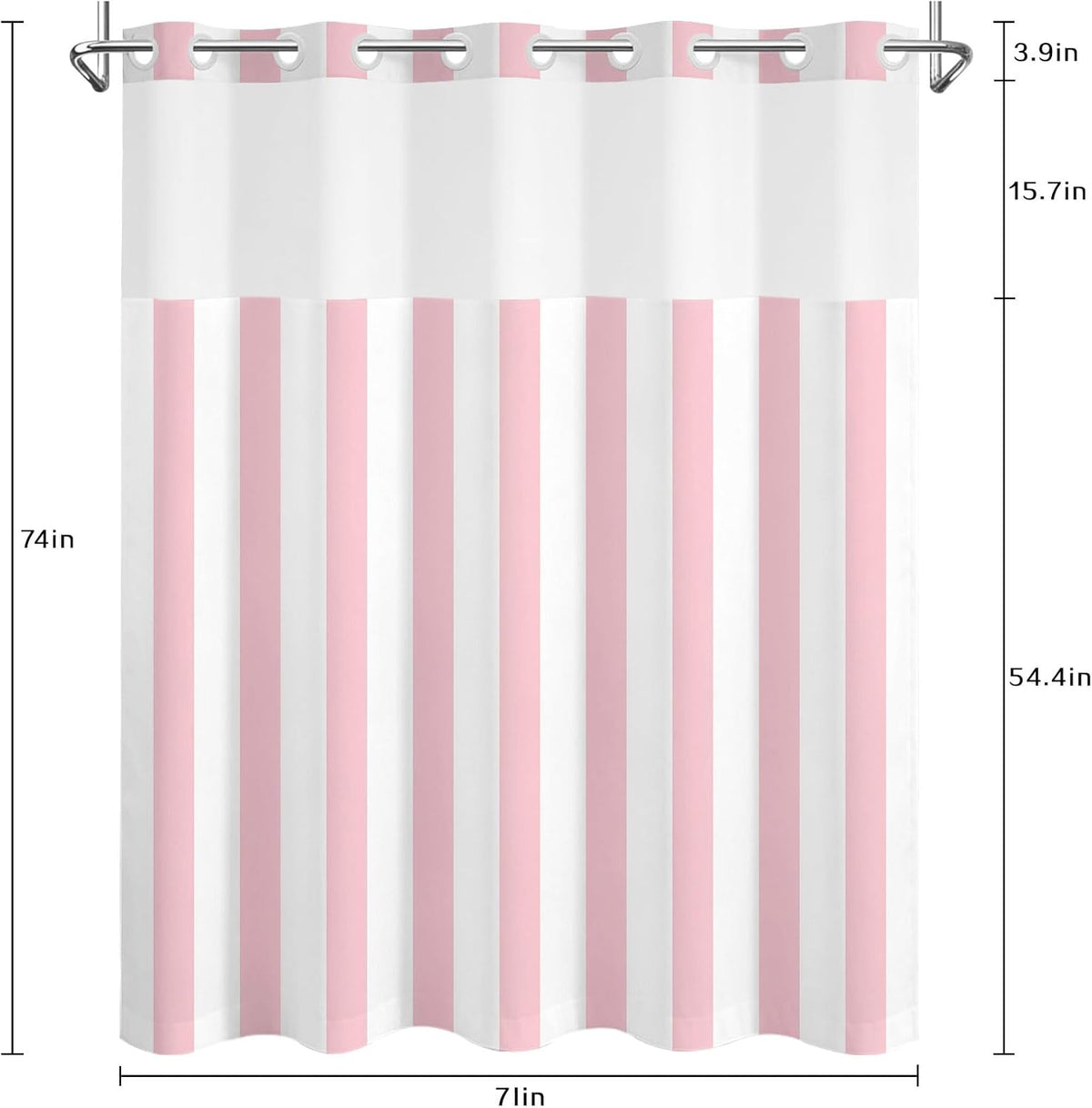No Hook Shower Curtain with Snap in Liner Pink and White Striped Shower Curtain for Bathroom Vertical Stripe Geometric Bathroom Curtains Shower Set, 72x74 inches Shower Curtains and Liner Set