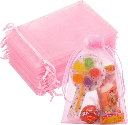 50PCS Pink Organza Bags 4x6, Small Gift Bags Cute Drawstring Mesh Pouches Mini Goody Baggies for Women Jewelry Candy Sachet Goodie Birthday Wedding Baby Shower Party Favors Halloween