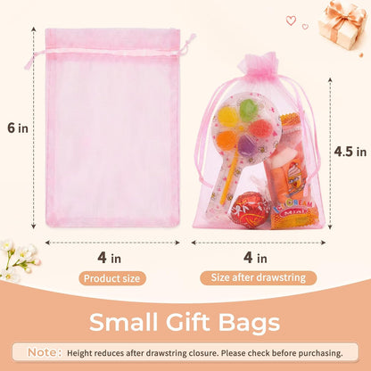 50PCS Pink Organza Bags 4x6, Small Gift Bags Cute Drawstring Mesh Pouches Mini Goody Baggies for Women Jewelry Candy Sachet Goodie Birthday Wedding Baby Shower Party Favors Halloween