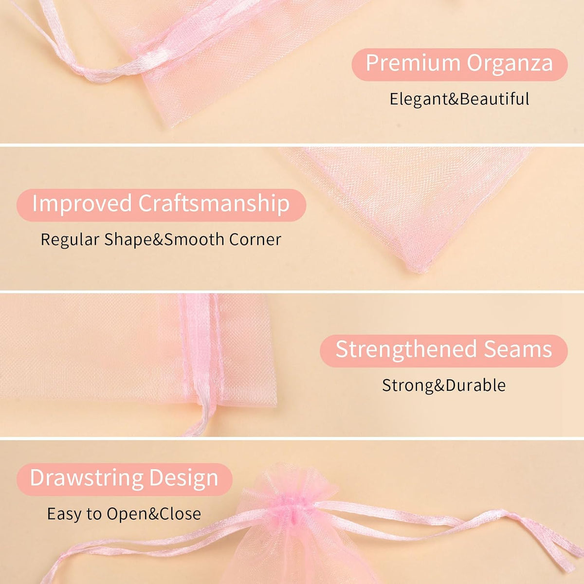 50PCS Pink Organza Bags 4x6, Small Gift Bags Cute Drawstring Mesh Pouches Mini Goody Baggies for Women Jewelry Candy Sachet Goodie Birthday Wedding Baby Shower Party Favors Halloween