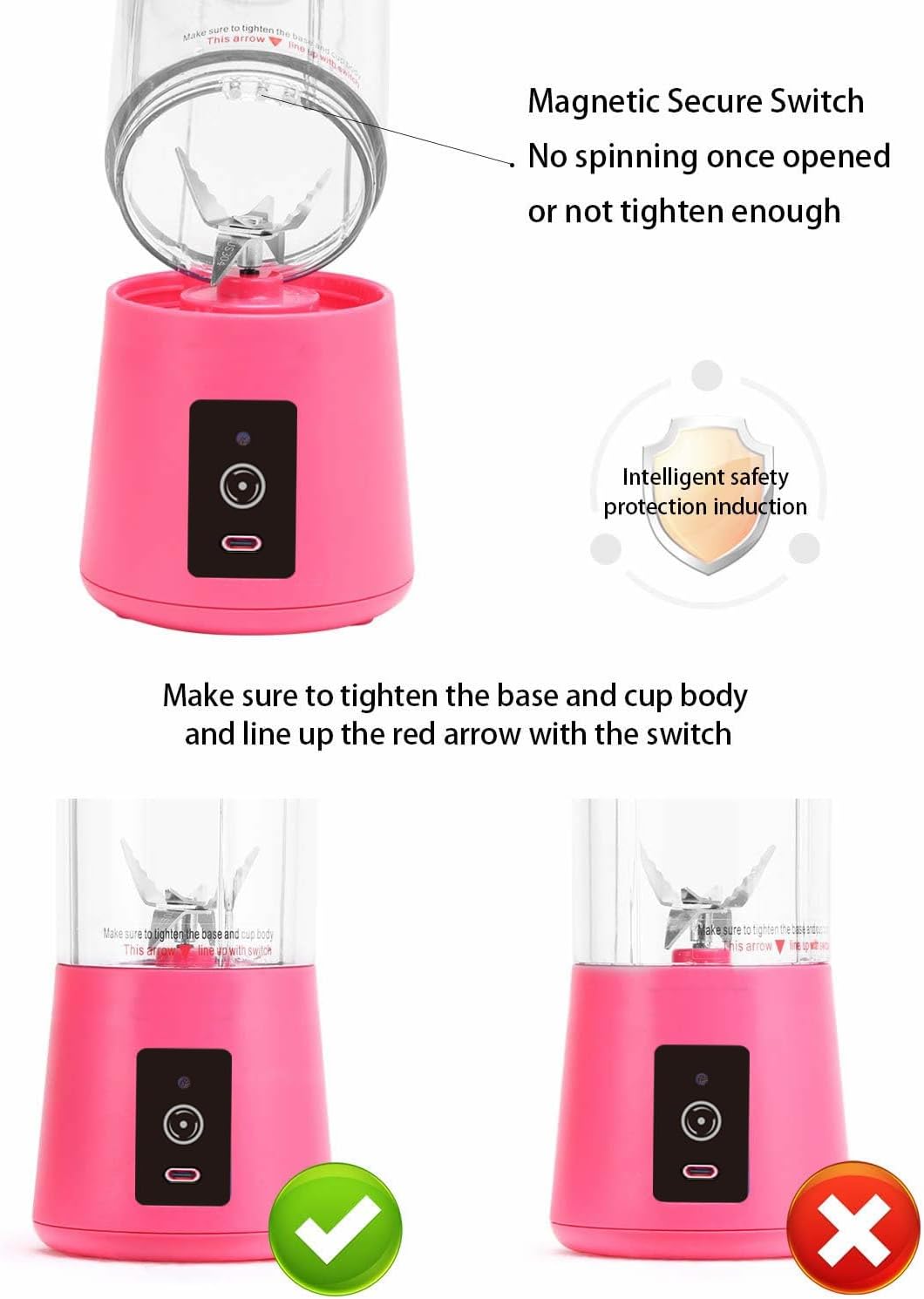 Cordless Portable Personal Size Blender - Mini Blender, 380Ml BPA Free Travel Cup, Powerful Blending Suit in Office/Home/Gym, Valentines Day Gift Pink (Pink)
