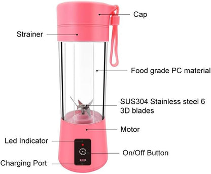 Cordless Portable Personal Size Blender - Mini Blender, 380Ml BPA Free Travel Cup, Powerful Blending Suit in Office/Home/Gym, Valentines Day Gift Pink (Pink)