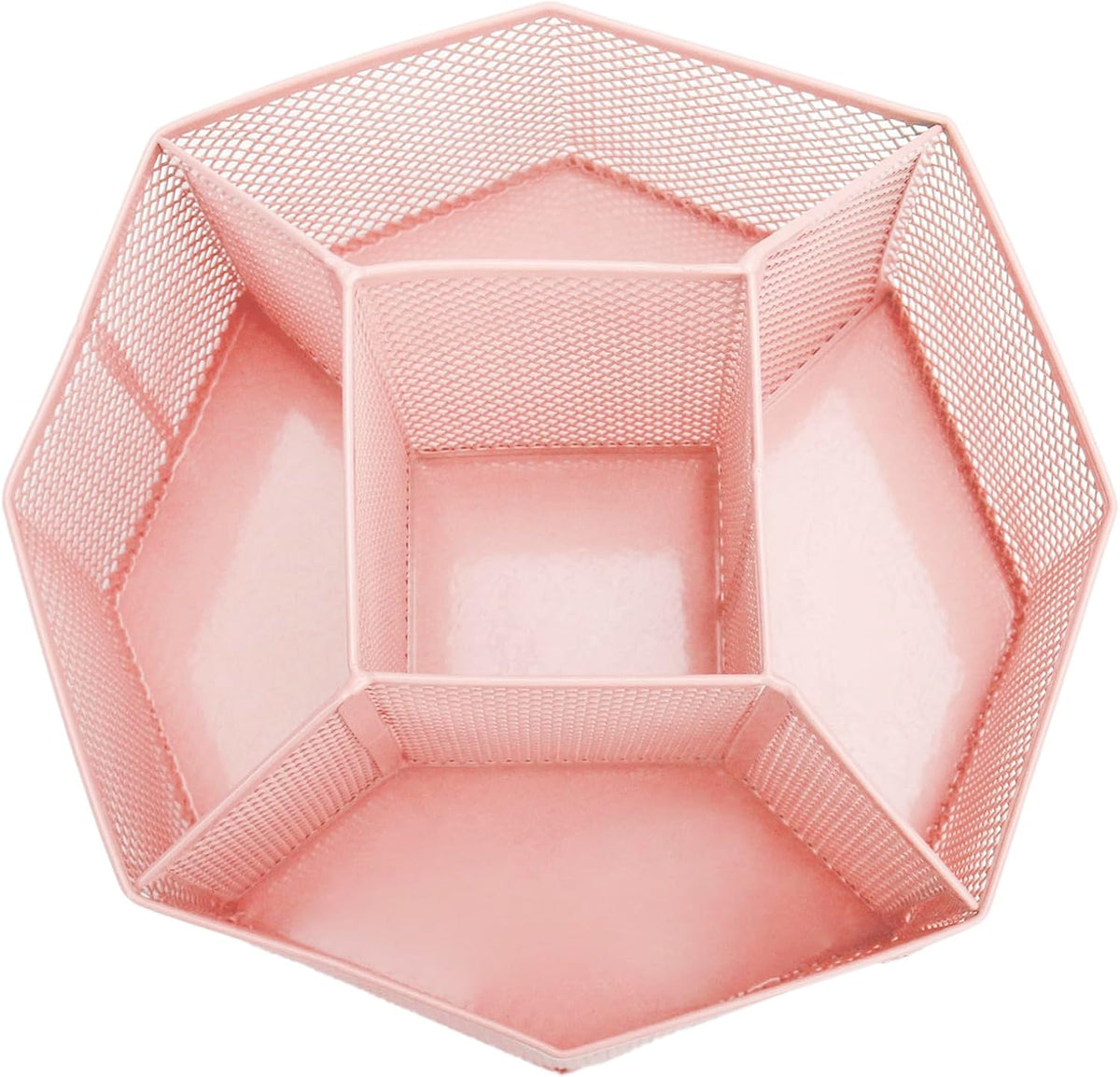 Annova Mesh Desk Organizer Rotate with 5 Compartments Spinning Tidy Candy/Pen Holder Office, Art Supply, Storage, Classroom, Home (Light Pink)