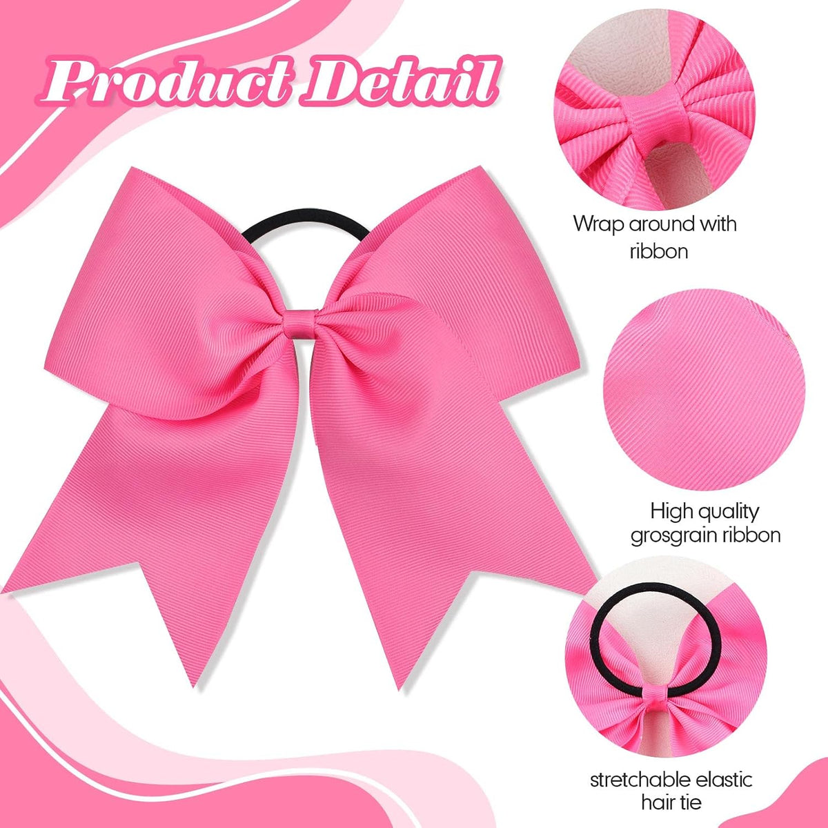 Pink Large Cheer Bows,Cheerleading Bows Ponytail Holder for Girl