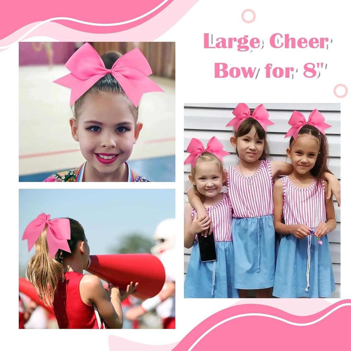 Pink Large Cheer Bows,Cheerleading Bows Ponytail Holder for Girl