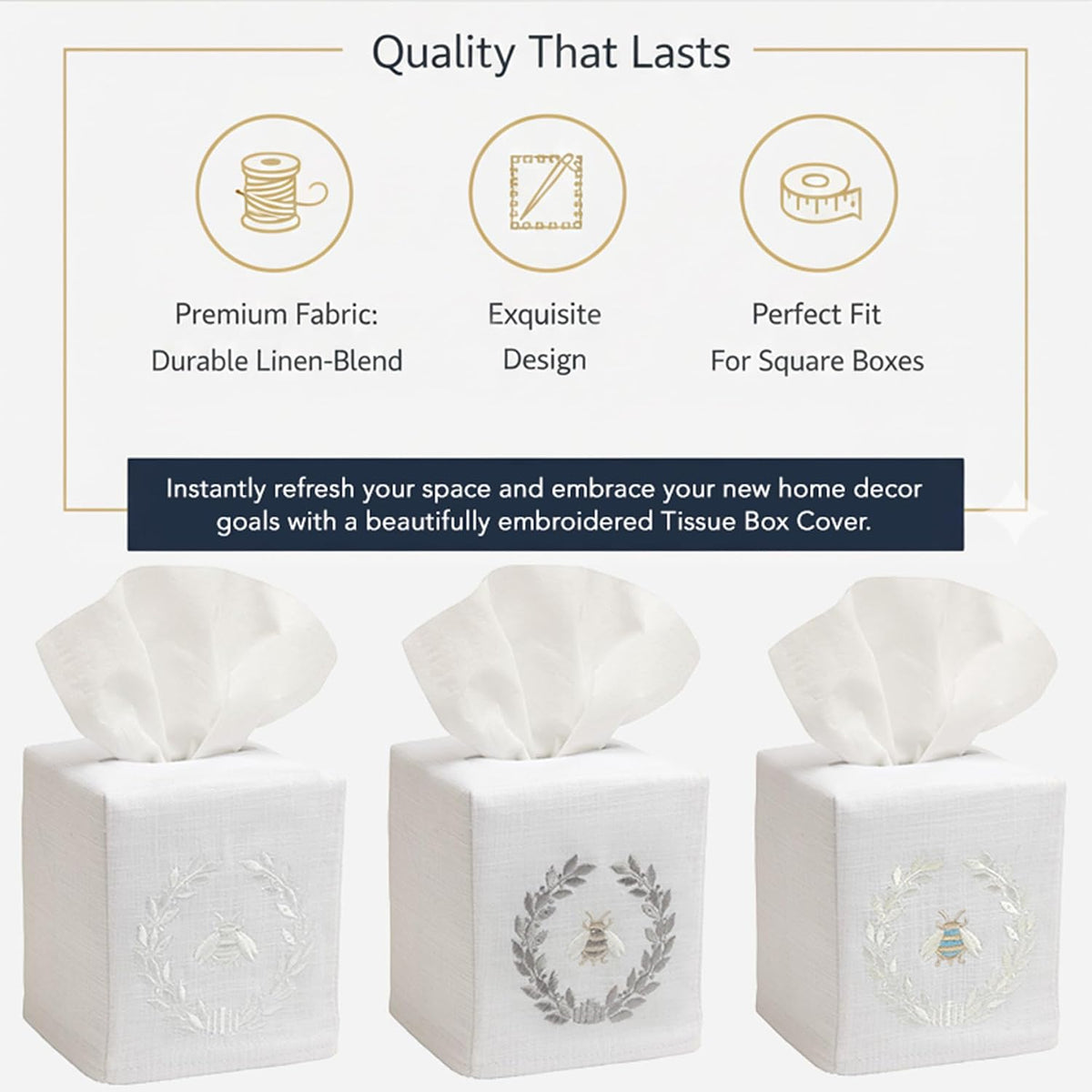Square Tissue Box Cover, Linen/Cotton Fabric Tissue Holder, Decorative Cloth Tissue Cube Cover, Botanical Designs, Hydrangea Too (Light Pink)