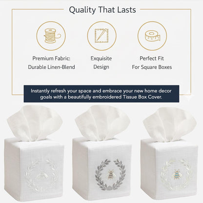 Square Tissue Box Cover, Linen/Cotton Fabric Tissue Holder, Decorative Cloth Tissue Cube Cover, Botanical Designs, Hydrangea Too (Light Pink)