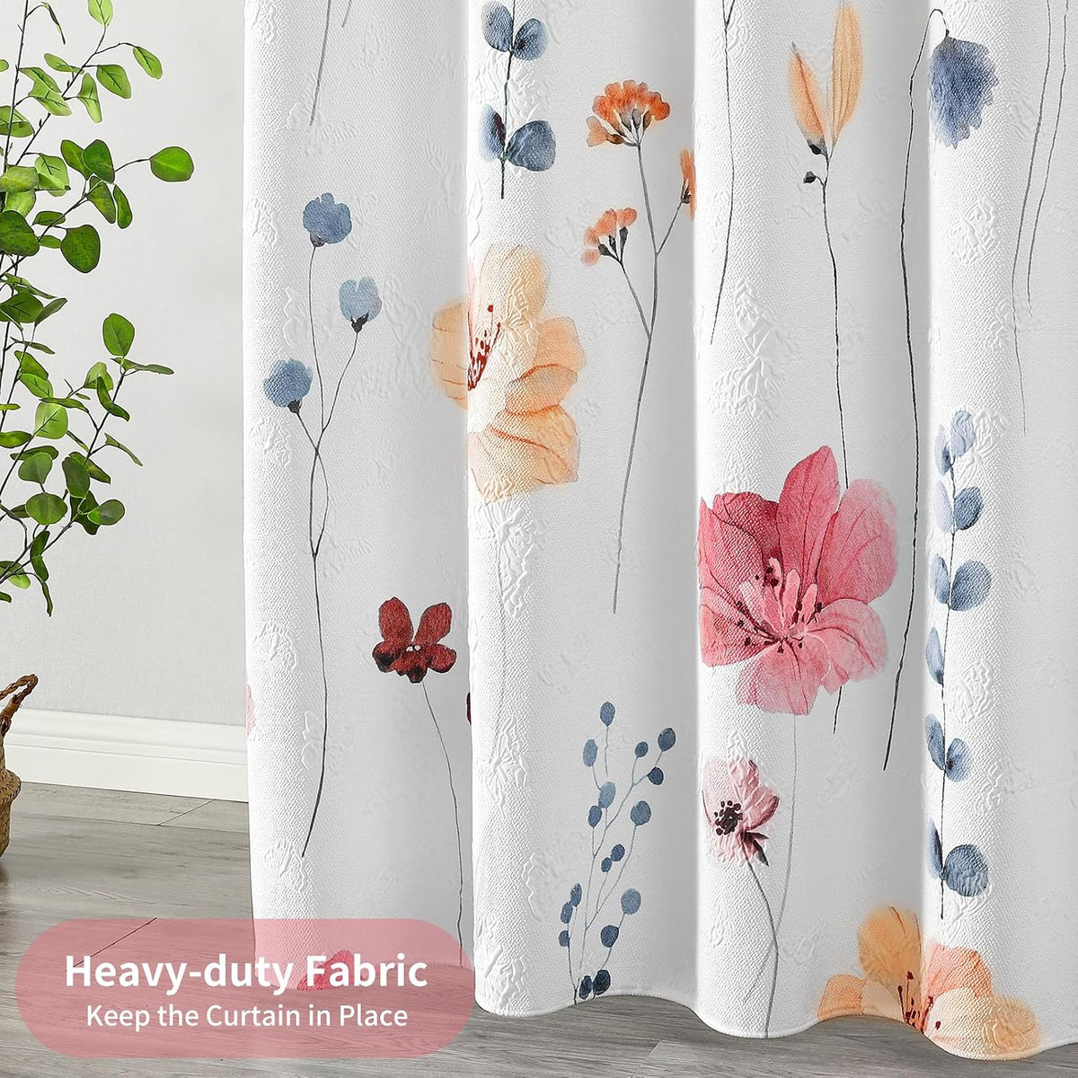 Floral Shower Curtain with Hooks, 3D Embossed, 72 x 72, Blue Yellow