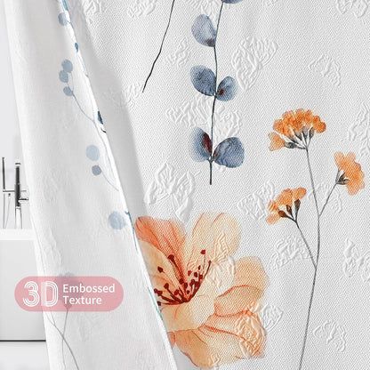 Floral Shower Curtain with Hooks, 3D Embossed, 72 x 72, Blue Yellow