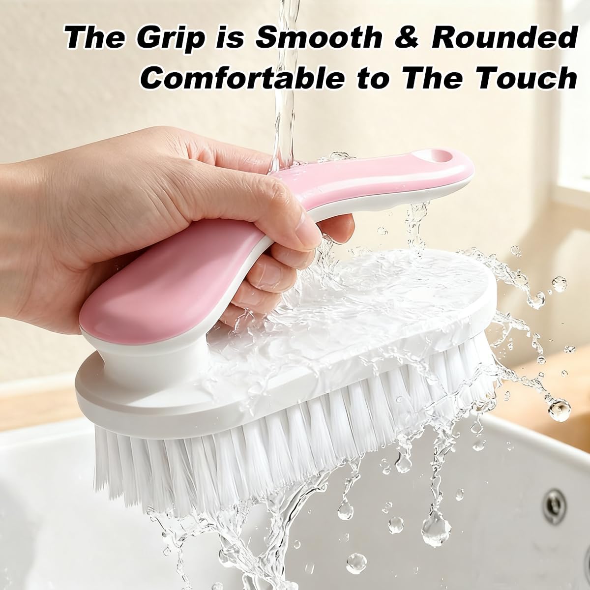 2Pack Shoe Cleaning Brush Household Laundry Clothes Scrubbing for Stains Bathroom Ergonomics Grip Easy Hold (2, Pink)