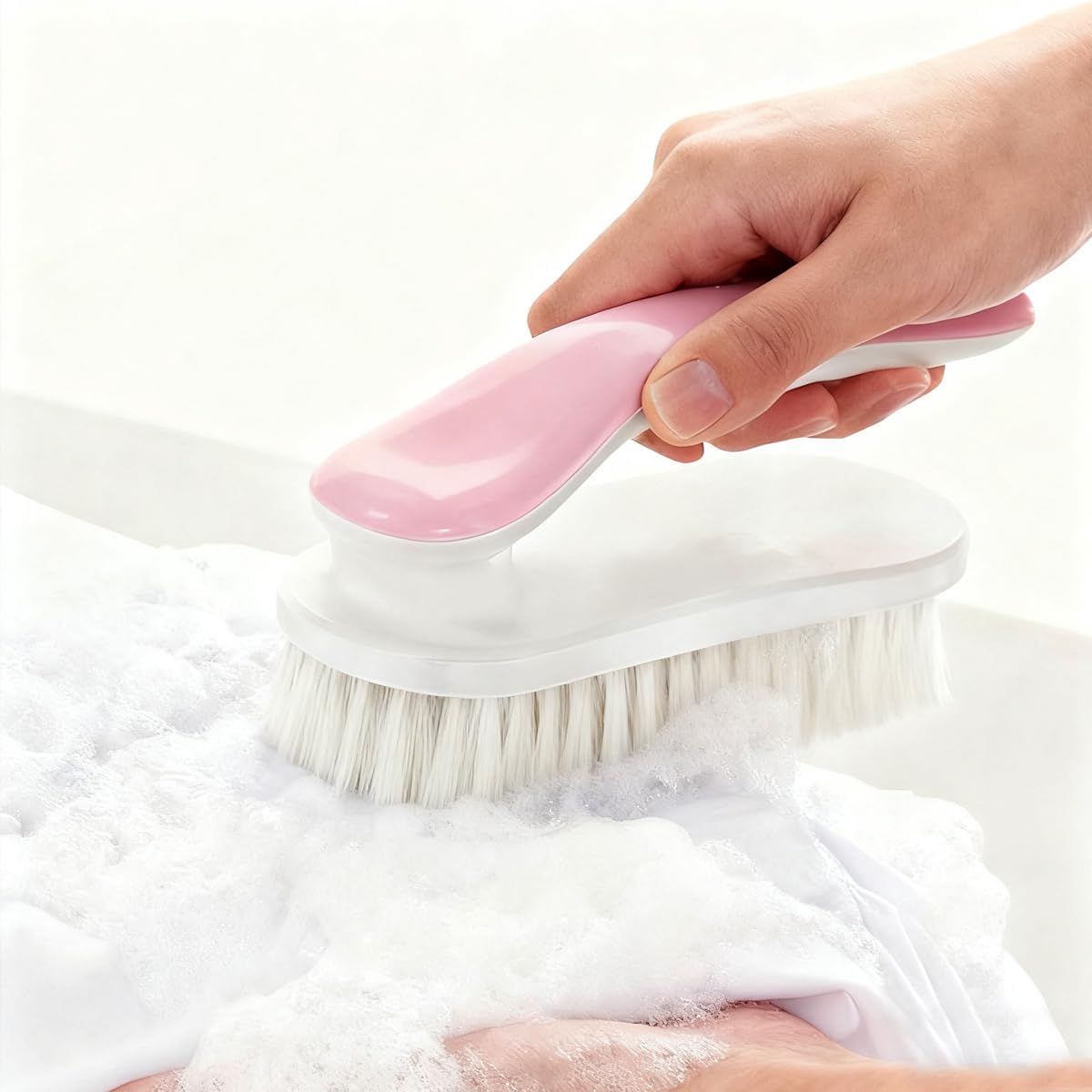 2Pack Shoe Cleaning Brush Household Laundry Clothes Scrubbing for Stains Bathroom Ergonomics Grip Easy Hold (2, Pink)