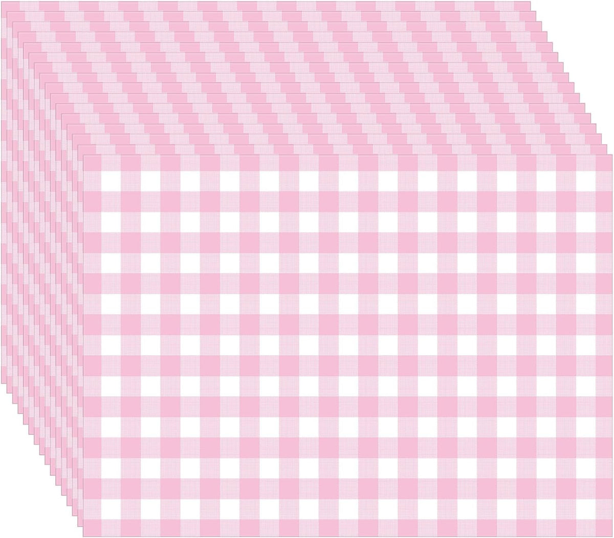 100 Pack Pink Gingham Placemats Pink and White Checkered Paper Placemats Disposable, 10 x 14 Inch Checkered Decorative Table Mats for Wedding Birthday Baby Shower Bridal Shower Party Favor