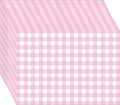 100 Pack Pink Gingham Placemats Pink and White Checkered Paper Placemats Disposable, 10 x 14 Inch Checkered Decorative Table Mats for Wedding Birthday Baby Shower Bridal Shower Party Favor