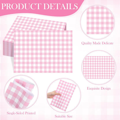 100 Pack Pink Gingham Placemats Pink and White Checkered Paper Placemats Disposable, 10 x 14 Inch Checkered Decorative Table Mats for Wedding Birthday Baby Shower Bridal Shower Party Favor