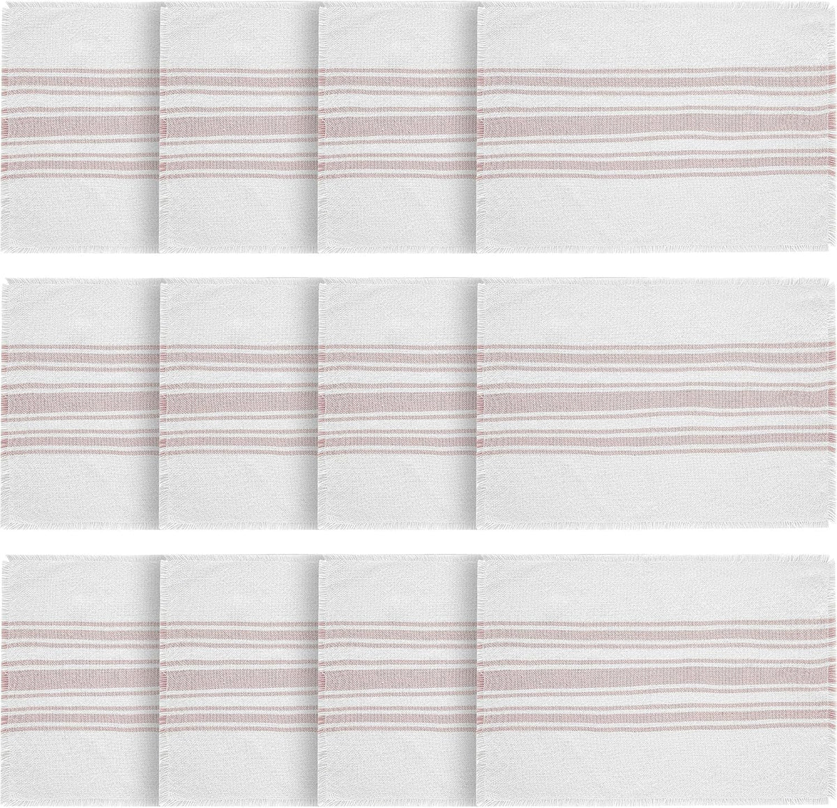 Antique White Stripe Farmhouse 13"x19" Placemat Set of 6 Pink Recycled Plastic (PET) Striped Water-Resistant Rect Kitchen Table Decor, 12 Pack