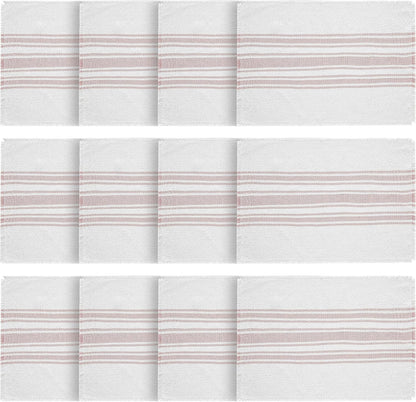 Antique White Stripe Farmhouse 13"x19" Placemat Set of 6 Pink Recycled Plastic (PET) Striped Water-Resistant Rect Kitchen Table Decor, 12 Pack