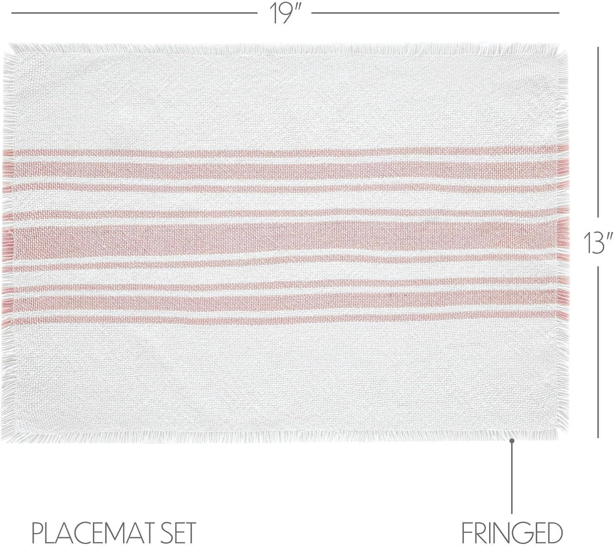 Antique White Stripe Farmhouse 13"x19" Placemat Set of 6 Pink Recycled Plastic (PET) Striped Water-Resistant Rect Kitchen Table Decor, 12 Pack