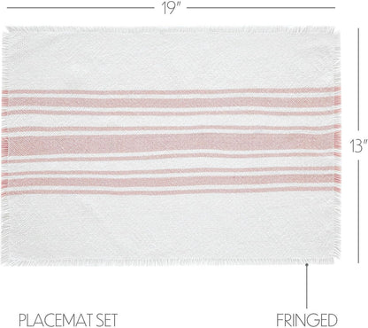 Antique White Stripe Farmhouse 13"x19" Placemat Set of 6 Pink Recycled Plastic (PET) Striped Water-Resistant Rect Kitchen Table Decor, 12 Pack