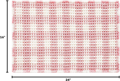 Waffle Bath Mat, Small Cute Bathroom Rug Non Slip, 24x16 Pink & White