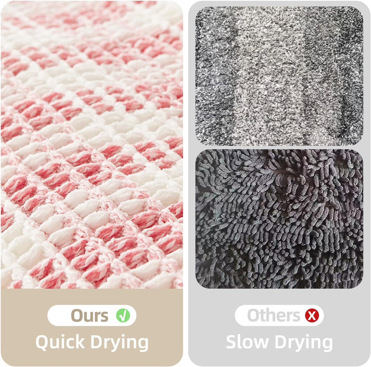 Waffle Bath Mat, Small Cute Bathroom Rug Non Slip, 24x16 Pink & White