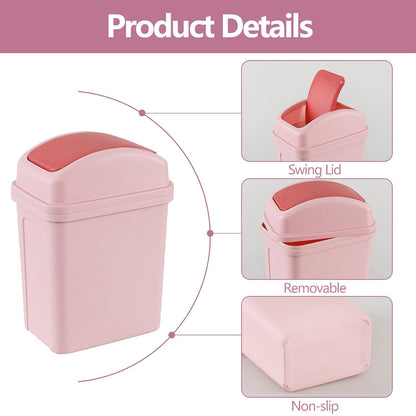 1.8 Gallon Pink Swing Top Garbage Can, Plastic Small Trash Can