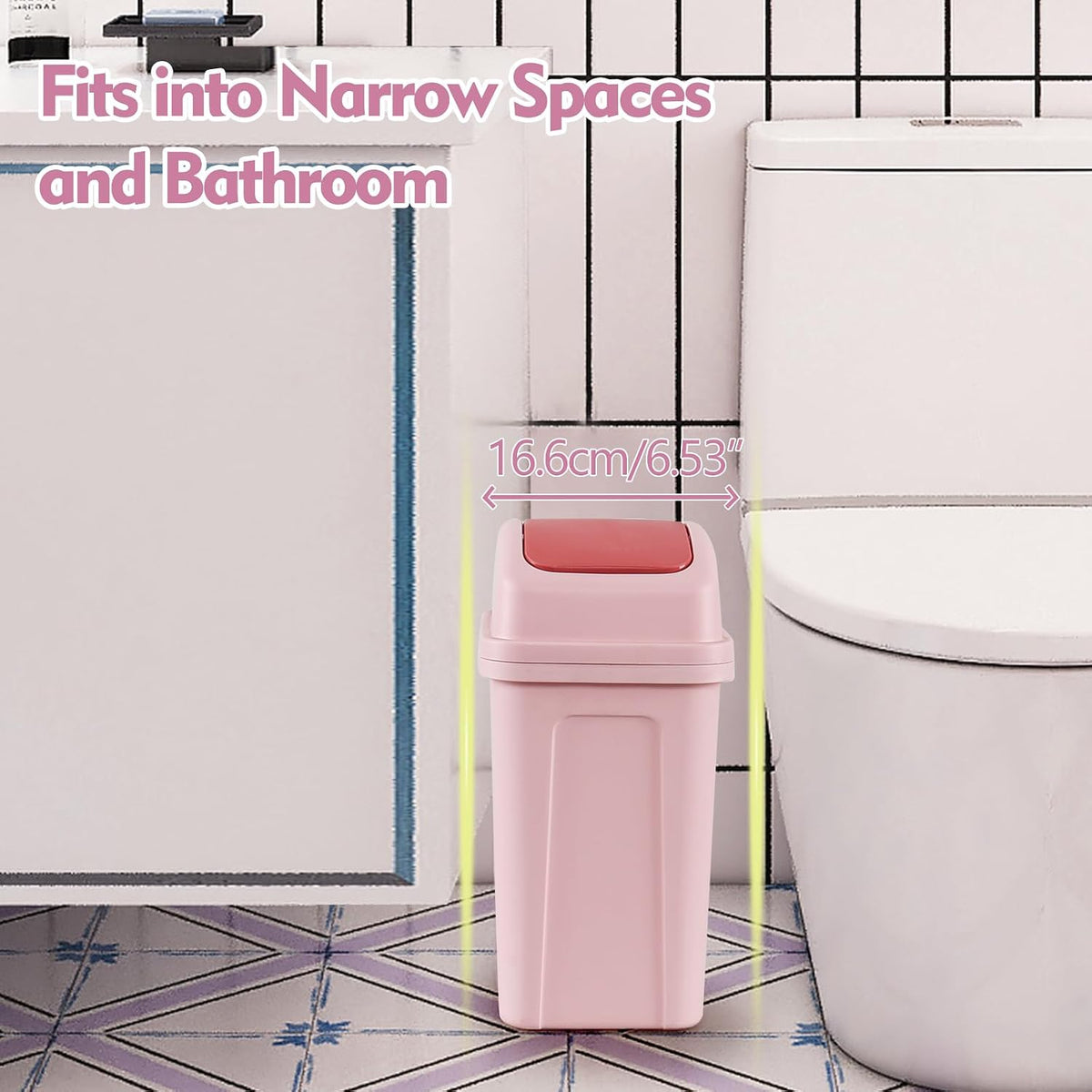 1.8 Gallon Pink Swing Top Garbage Can, Plastic Small Trash Can