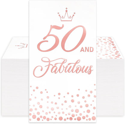 50Pcs 50 and Fabulous Guest Napkins Rose Gold 50th Birthday Disposable Napkins Paper Dinner Hand Towel for Bathroom Women Birthday Party Supplies