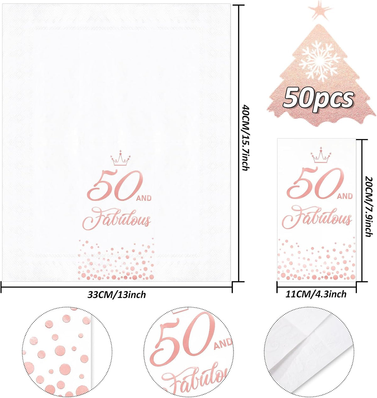 50Pcs 50 and Fabulous Guest Napkins Rose Gold 50th Birthday Disposable Napkins Paper Dinner Hand Towel for Bathroom Women Birthday Party Supplies
