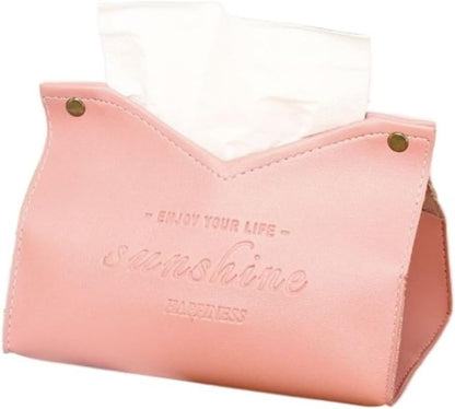 Tissue Box Holder Living Room Dining Room Friendly PU Leather Tissue Box Multi-Purpose Solid Color Creative Napkin Storage Box Tissue Box Cover(Pink)