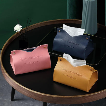 Tissue Box Holder Living Room Dining Room Friendly PU Leather Tissue Box Multi-Purpose Solid Color Creative Napkin Storage Box Tissue Box Cover(Pink)