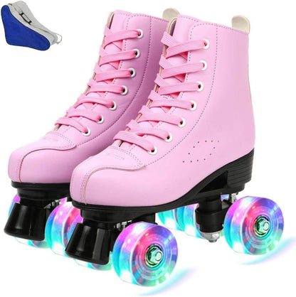 Roller Skates for Women Men Shiny Double Row Four Wheels Roller Skates Womens Roller Skates with Shoes Bag