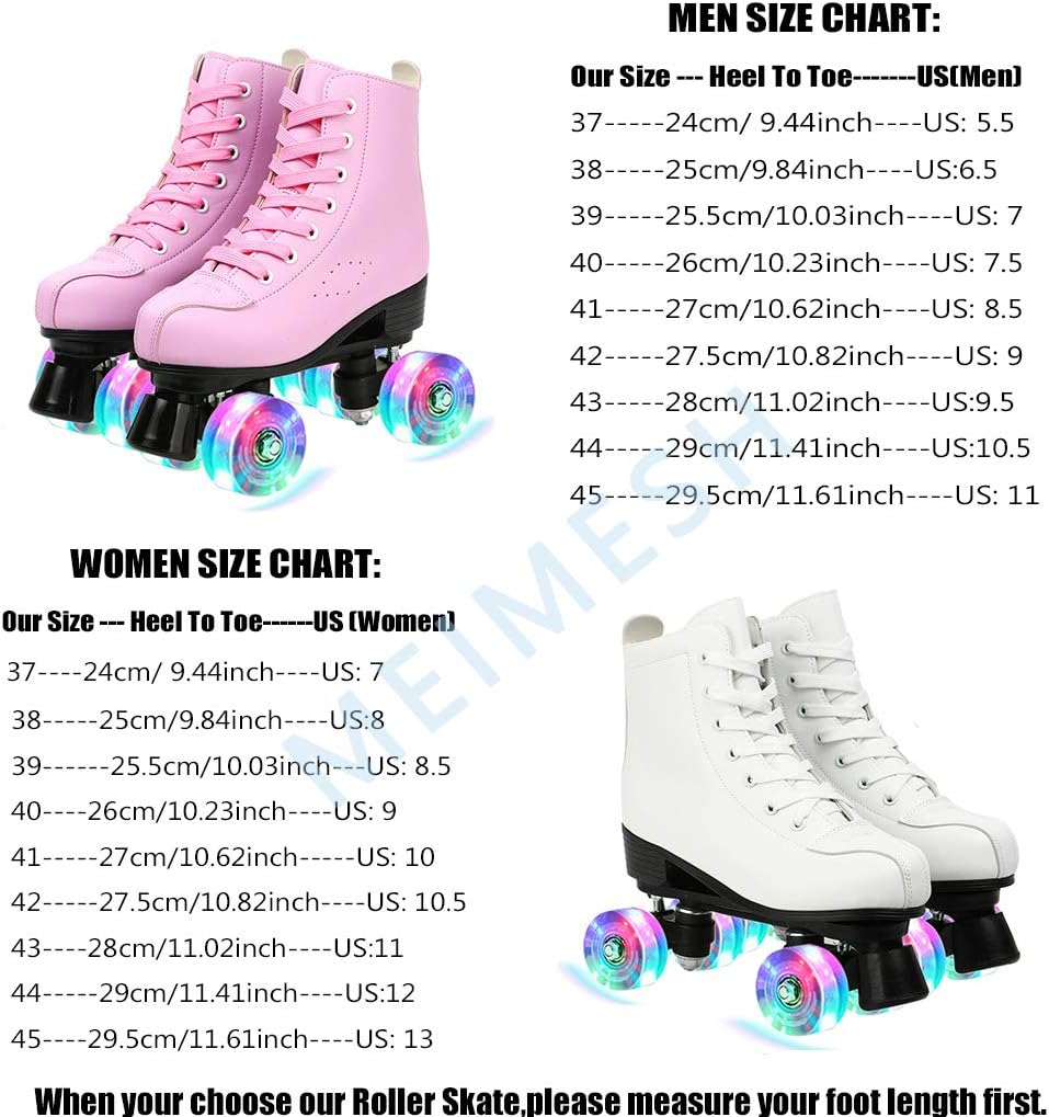 Roller Skates for Women Men Shiny Double Row Four Wheels Roller Skates Womens Roller Skates with Shoes Bag