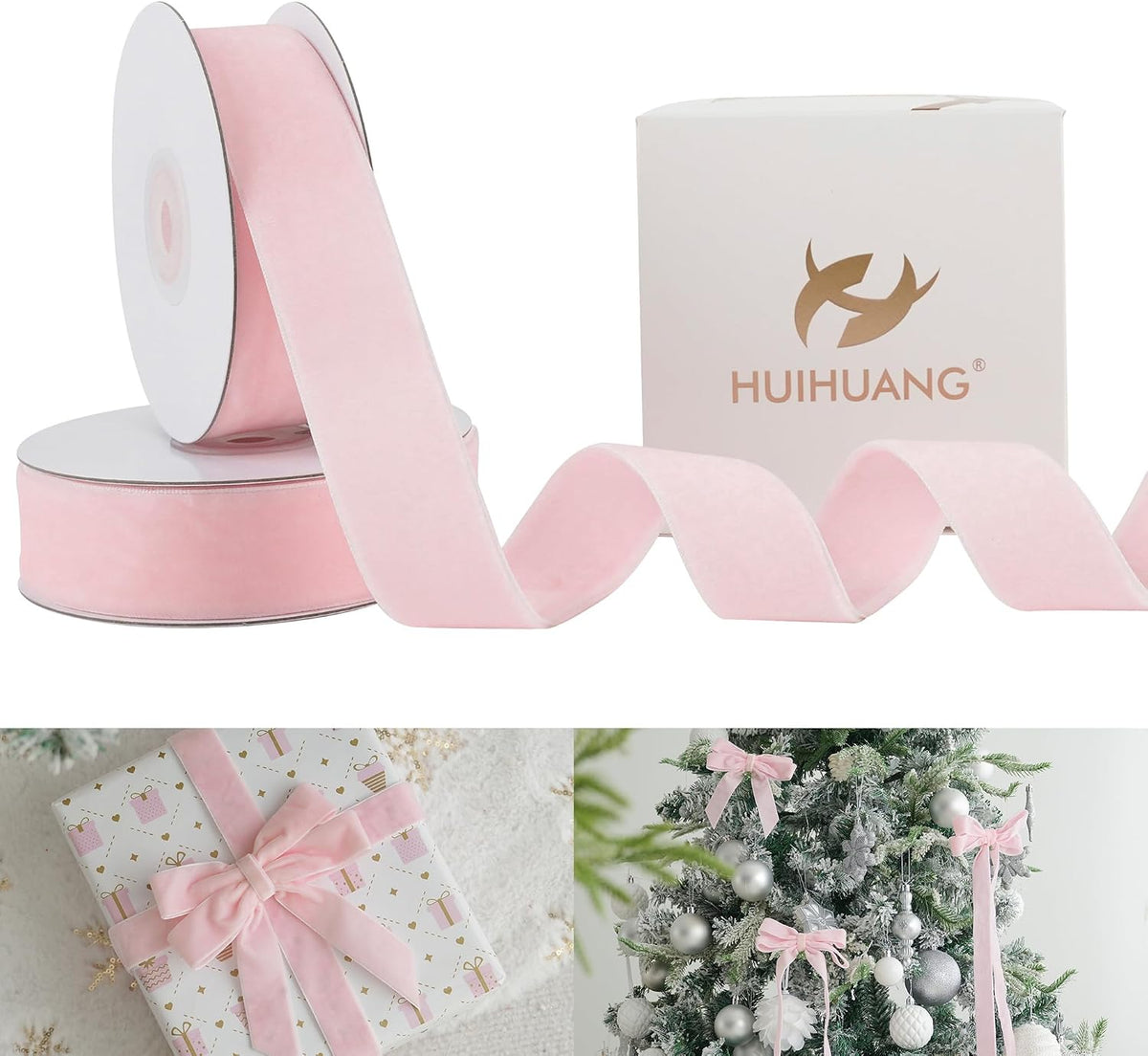 Pink Velvet Ribbon 1 inch Double Face Thick Velvet Ribbon Light Pink Ribbons for Gift Wrapping, Christmas Tree Ornaments, Wreath Decor, Bows, Crafts, Wedding Decor- 10 Yards