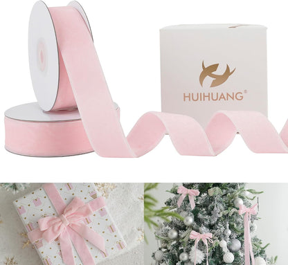 Pink Velvet Ribbon 1 inch Double Face Thick Velvet Ribbon Light Pink Ribbons for Gift Wrapping, Christmas Tree Ornaments, Wreath Decor, Bows, Crafts, Wedding Decor- 10 Yards