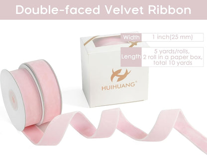 Pink Velvet Ribbon 1 inch Double Face Thick Velvet Ribbon Light Pink Ribbons for Gift Wrapping, Christmas Tree Ornaments, Wreath Decor, Bows, Crafts, Wedding Decor- 10 Yards