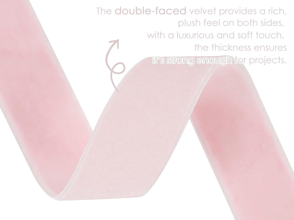 Pink Velvet Ribbon 1 inch Double Face Thick Velvet Ribbon Light Pink Ribbons for Gift Wrapping, Christmas Tree Ornaments, Wreath Decor, Bows, Crafts, Wedding Decor- 10 Yards