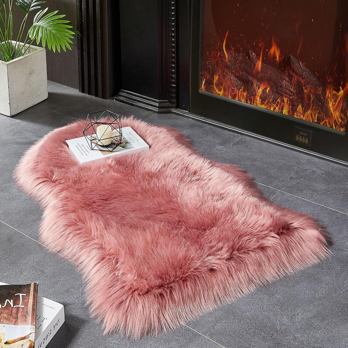 Faux Fur Rug, Blush Pink Small Area Rug, Fluffy Sheepskin Rug, Fuzzy Ultra Soft 2 x 3 ft Shag Rugs for Bedroom Sofa Throw Cushion Room Decor, Sheepskin