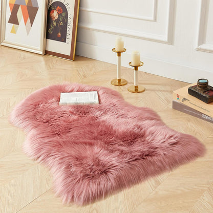 Faux Fur Rug, Blush Pink Small Area Rug, Fluffy Sheepskin Rug, Fuzzy Ultra Soft 2 x 3 ft Shag Rugs for Bedroom Sofa Throw Cushion Room Decor, Sheepskin