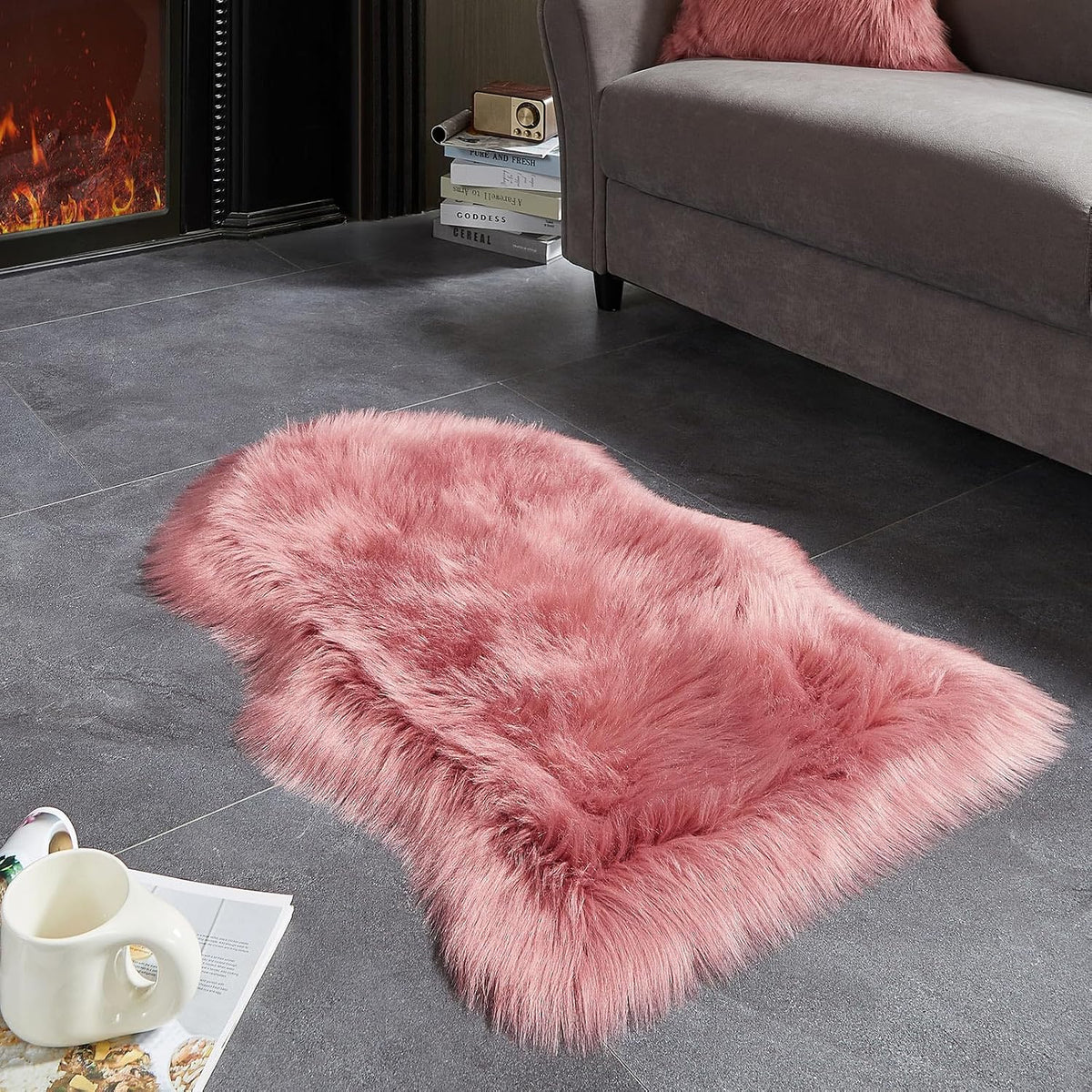 Faux Fur Rug, Blush Pink Small Area Rug, Fluffy Sheepskin Rug, Fuzzy Ultra Soft 2 x 3 ft Shag Rugs for Bedroom Sofa Throw Cushion Room Decor, Sheepskin