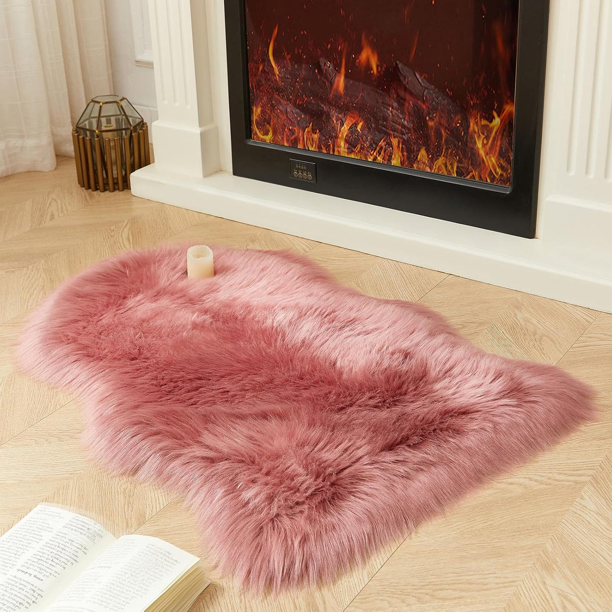 Faux Fur Rug, Blush Pink Small Area Rug, Fluffy Sheepskin Rug, Fuzzy Ultra Soft 2 x 3 ft Shag Rugs for Bedroom Sofa Throw Cushion Room Decor, Sheepskin