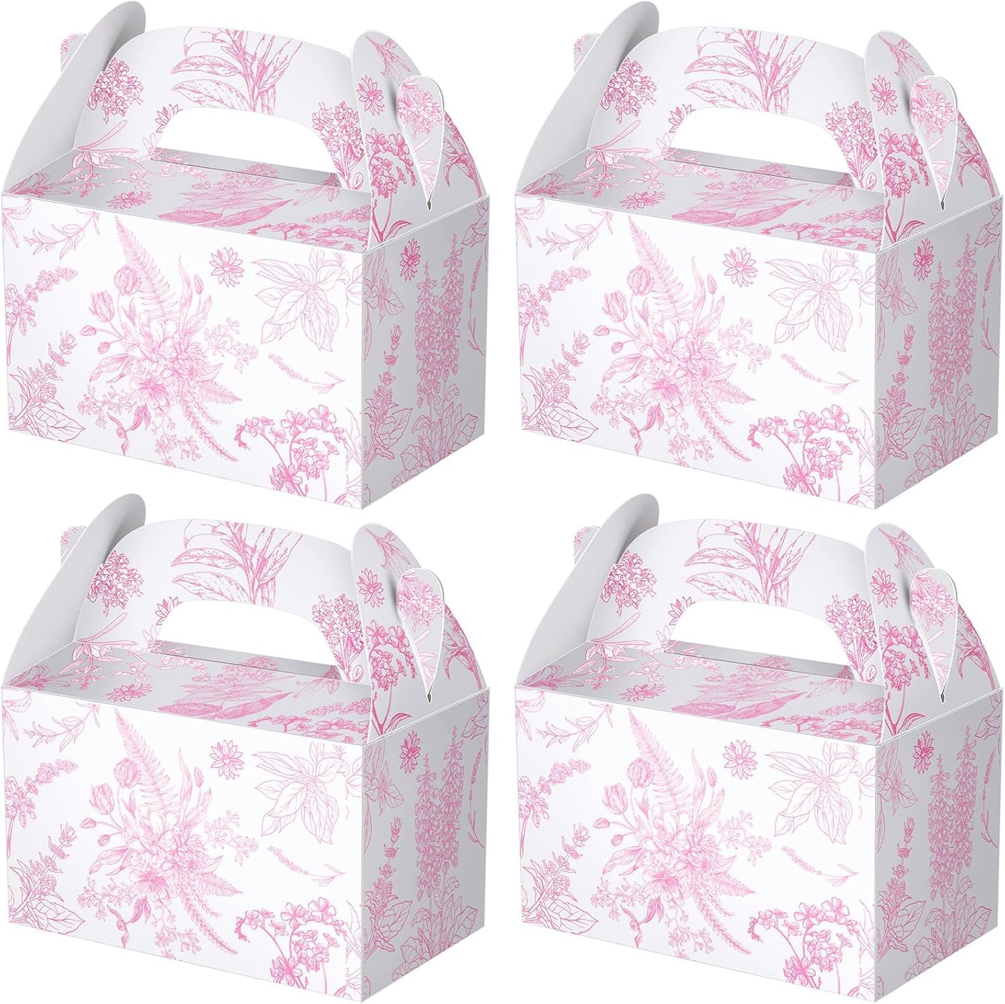 Dunzoom 24 Pack Pink Floral Paper Gift Boxes Party Favor Gift Gable Boxes with Chinoiserie Floral Printed Candy Treat Box for Wedding Birthday Tea Bridal Shower Party
