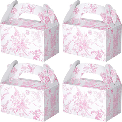 Dunzoom 24 Pack Pink Floral Paper Gift Boxes Party Favor Gift Gable Boxes with Chinoiserie Floral Printed Candy Treat Box for Wedding Birthday Tea Bridal Shower Party